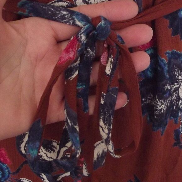 BILLABONG Wrap Dress, S, Rust/Multicolor Floral, Short sleeve, Rayon - Picture 7 of 15